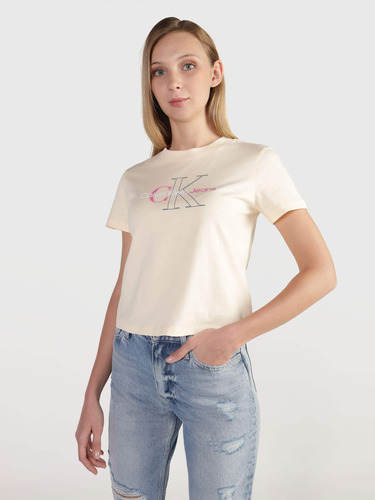 Playera Amarillo Con Monograma Calvin Klein Mujer