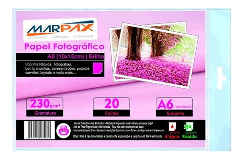 Papel Fotográfico Brilhante 10x15 230g 20 Folhas