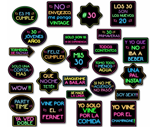 Photo Booth Cumple 30 Años Imprimible Props Pack 2 Frases