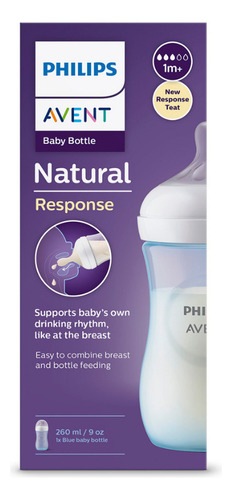 Biberón Avent Natural Response 3.0 Antigoteo Azul 9oz 1m+