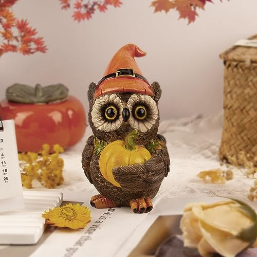 Teesalfync Resin Owl Estatua Festive Fall Kk7x2