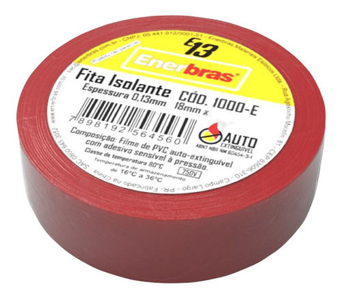 Fita Isolante Enerbras 18mm X 20m Vm 0,13mm 750v