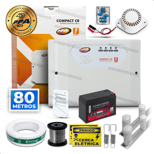 Kit Cerca Eletrica 80 Metros Gcp Alarme C/ Haste + Bateria