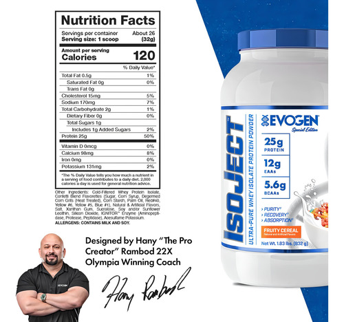 Proteína Evogen Isoject 832g Sabor Fruity Cereal Fruity Cereal