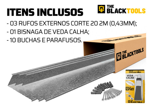 Kit Rufo Externo 6mt Corte 20 Galvanizado Uso Em Construção