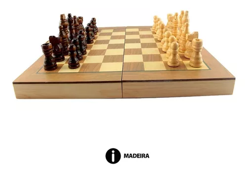 Jogo De Xadrez E Gamão Com Peças Tabuleiro Em Madeira 40x40