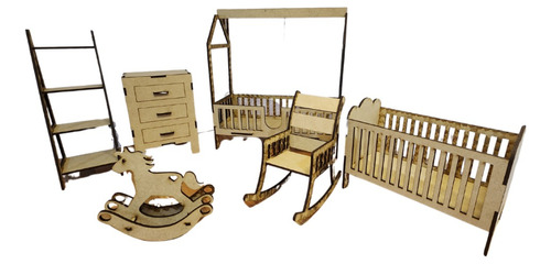 Muebles De Muñecas Grandes En Mdf - Set Dormitorio Infantil