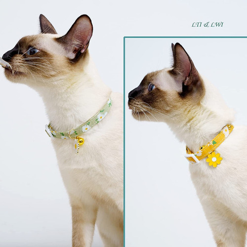 2 Pack Cotton Breakaway Cat Collars With Bell Flower Pendant