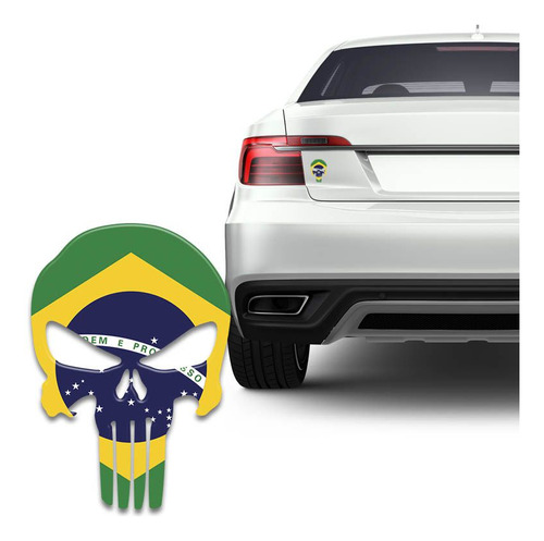 Adesivo Resinado Caveira O Justiceiro Bandeira Brasil Carro