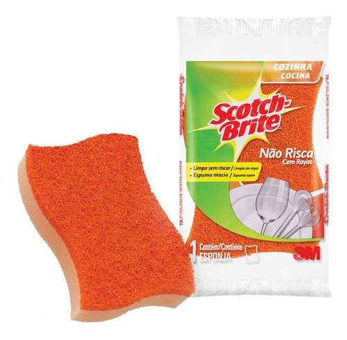 Imagen 1 de 2 de Scotch Brite Fibra Esponja Cero Rayas Naranja