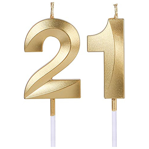 Velas De Cumpleaños Oro 21 Y 12 Años, Números 21 Y 1...