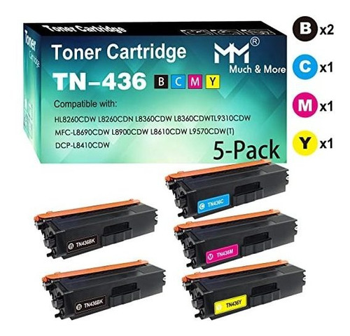 (5-pack, 2bk + C + M + Y) Compatible Tn436 Cartucho De Tóner