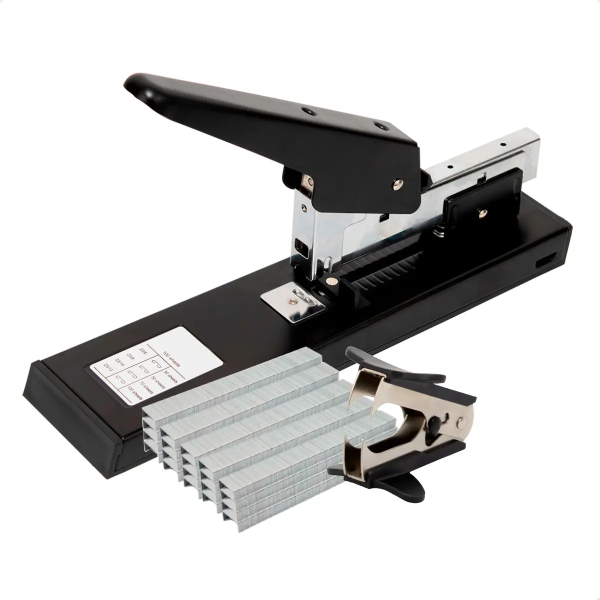Grampeador Grande Mesa Profissional Preto Para 100 Folhas Com Extrator