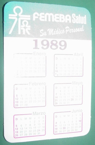 Almanaque Calendario Bolsillo 1989 Publicidad Femeba Salud