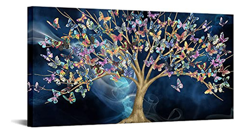 Large Colorful Butterfly Canvas Wall Art Tree Of Life B...