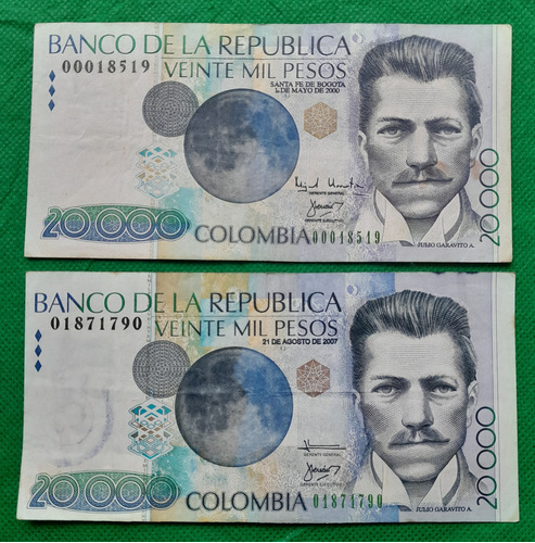 2 Billetes De 20.000 Anterior Familia, Año 2000 Y 2007, 