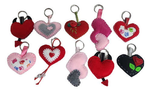 Llaveros De Corazón Hechos A Mano En Fieltro,, 10 Piezas