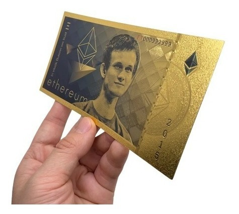 Imagen 2 de 8 de Billete Ethereum Coleccionable Oro Minería Eth Criptomoneda