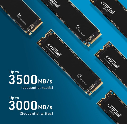 Imagen 2 de 2 de Disco Solido Nvme 1tb Pcie 3.0 M.2 2280 Crucial P3 3500 Mbps