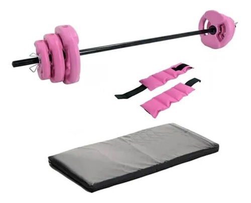 Barra Body Pump 17 Kg Pesas + Tobilleras + Colchoneta Combo