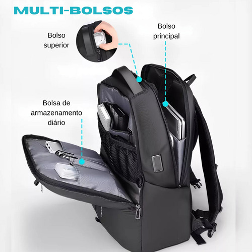 Mochila Bolsa Premium Grande 39l Notebook 15,6 Com Usb Preto Fosco Mark Ryden Mr3950