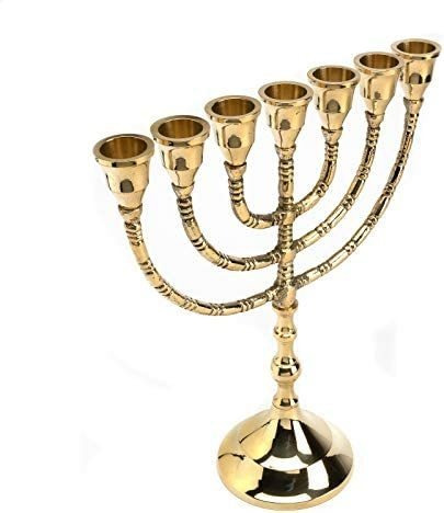 Imagen 2 de 5 de Menora 10 Inch Gold Beautifull 7 6 Branch Hebrew Lampstand M