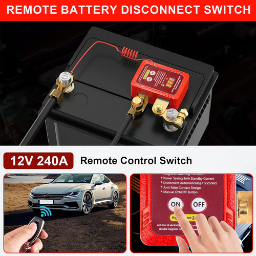 Interruptor Remoto De Desconexión De Batería De 12 V 240 A Interruptor Remoto De Desconexión De Batería, Interruptor De Antirrobo, Protección Del Coche/rojo