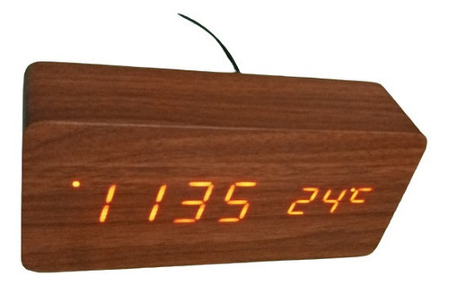 Reloj Despertador Led Digital Temperatura Alarma Madera 