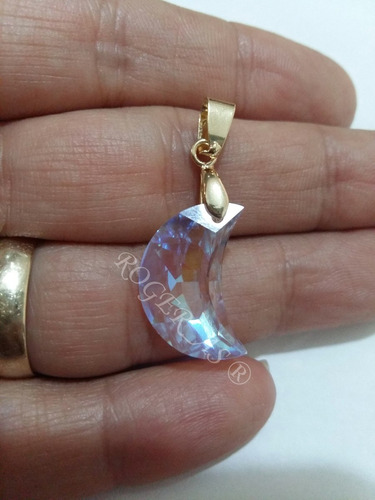 Imagem 5 de 7 de Pingente Lua Cristal Swarovski 2,0 Cm Folheado A Ouro 18k