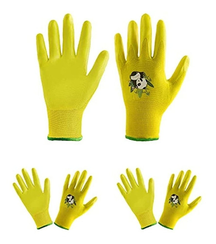 3 Pares De Guantes Jardinería Color Amarillo Talla 3 De Niño