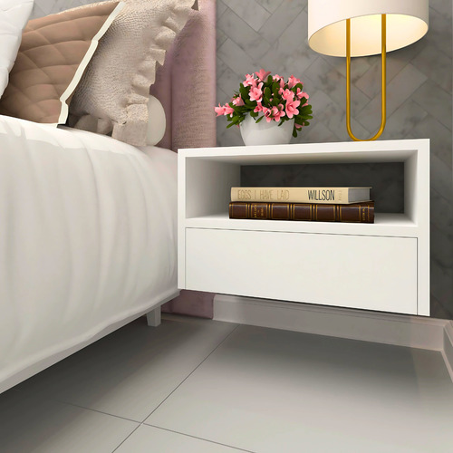 Conjunto 02 Mesas De Cabeceira Criado Suspenso 40cm 100% Mdf Branco