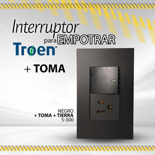 Interruptor Troen +toma+tierra Empotrar / Negro 5-30 (09143)