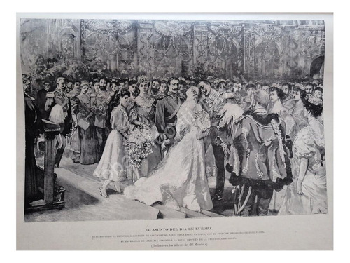 Grabado Antiguo 1896 Boda De Alejandra Saxe-coburg