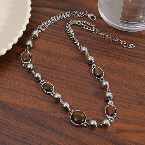 Collar Marrón Hip-hop Con Cadena De Cuello Cosido
