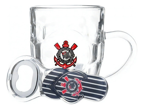 Caneca De Vidro Com Abridor Corinthians 310ml