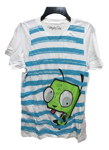 Blusa Dama Playera Invader Zim Invasor Blanca Rayas Celestes