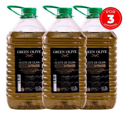 Oliva Green Olive Sabor Extra Virgen Intenso - 3u X 5 Lts