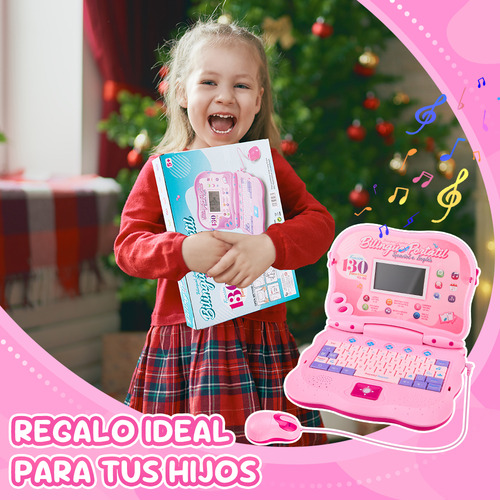 Computadora Laptop Niño Juguete Didáctica Español Ingles 130 Color Rosa