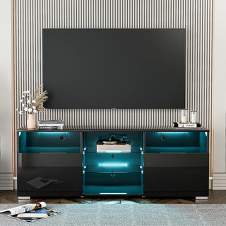 Aovsa Modern Led Tv Stand For 65 Inch Tv, Black Entertainmen