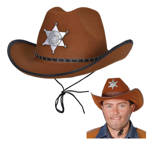 Sombrero Gorro Sheriff Vaquero Disfraz Cowboy Texas Marron