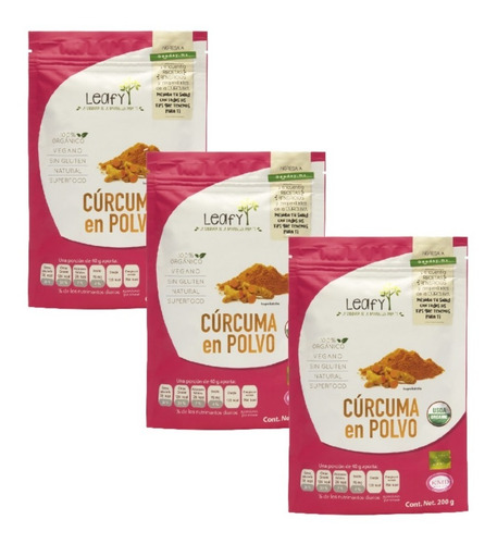 Imagen 1 de 7 de Cúrcuma En Polvo Superfood Leafy 200 Gr