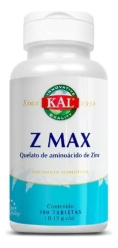Kal Z Max Quelato De Aminoácido De Zinc 100 Tabs Sfn