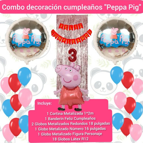 Combo Decoración Cumpleaños Globos Cortina Peppa Pig