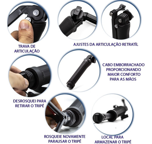 Bastão Monopod Retrátil Gopro Hero 5 4 3 3+ Tripe 3 Way