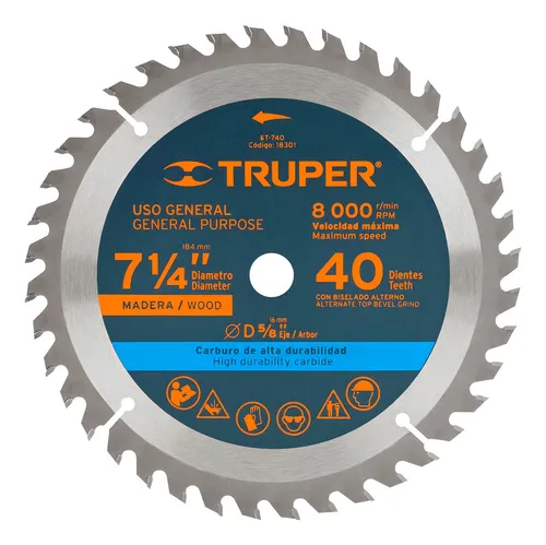 comprar Disco Sierra P\u002Fmadera 7-1\u002F4' 40die Centro 5\u002F8' Truper 18301
