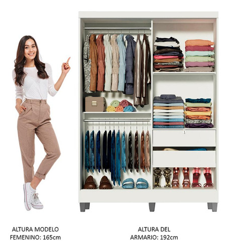 Ropero Closet Luke Madesa 2 Puertas 1 Espejo Y Pies Color Blanco