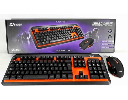 Kit de teclado y mouse gamer inalámbrico Noga NKB-40 Español de color negro y naranja
