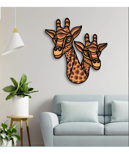 Cuadro Decorativo Jirafas Animal Salvaje Madre Hijo Madera