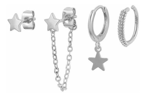 Set De Aretes S Ley 925 Estrella, Huggie, Simulador, Cadena