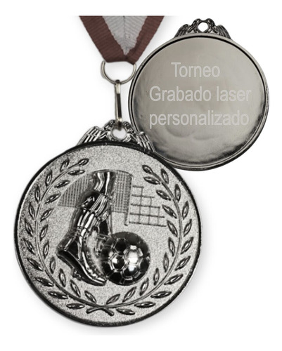Medalla Grande Plata Metalica Futbol Personalizad Laser 65mm